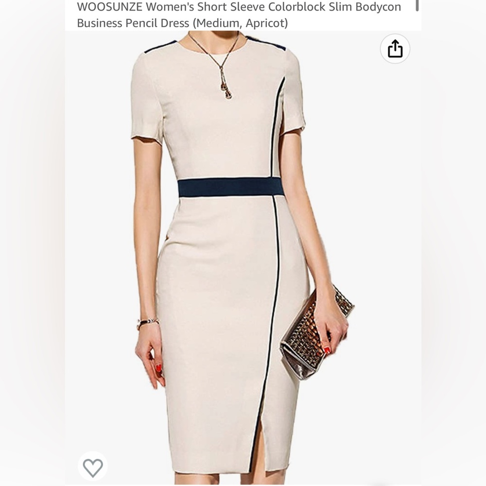 WOOSUNZE Women's Short Sleeve Colorblock Slim Bodycon Business Pencil Dress